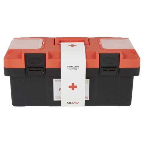MEDIQINCIDENT READY FIRST AID KIT ORG/BLK PLASTIC TACKLE 1-25 PERSONS